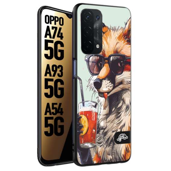 CUSTOMIZZA - Custodia cover nera morbida in tpu compatibile per Oppo A74 5G - A93 5G - A54 5G estate disegnata cocktails animali simpatici fox volpe negroni