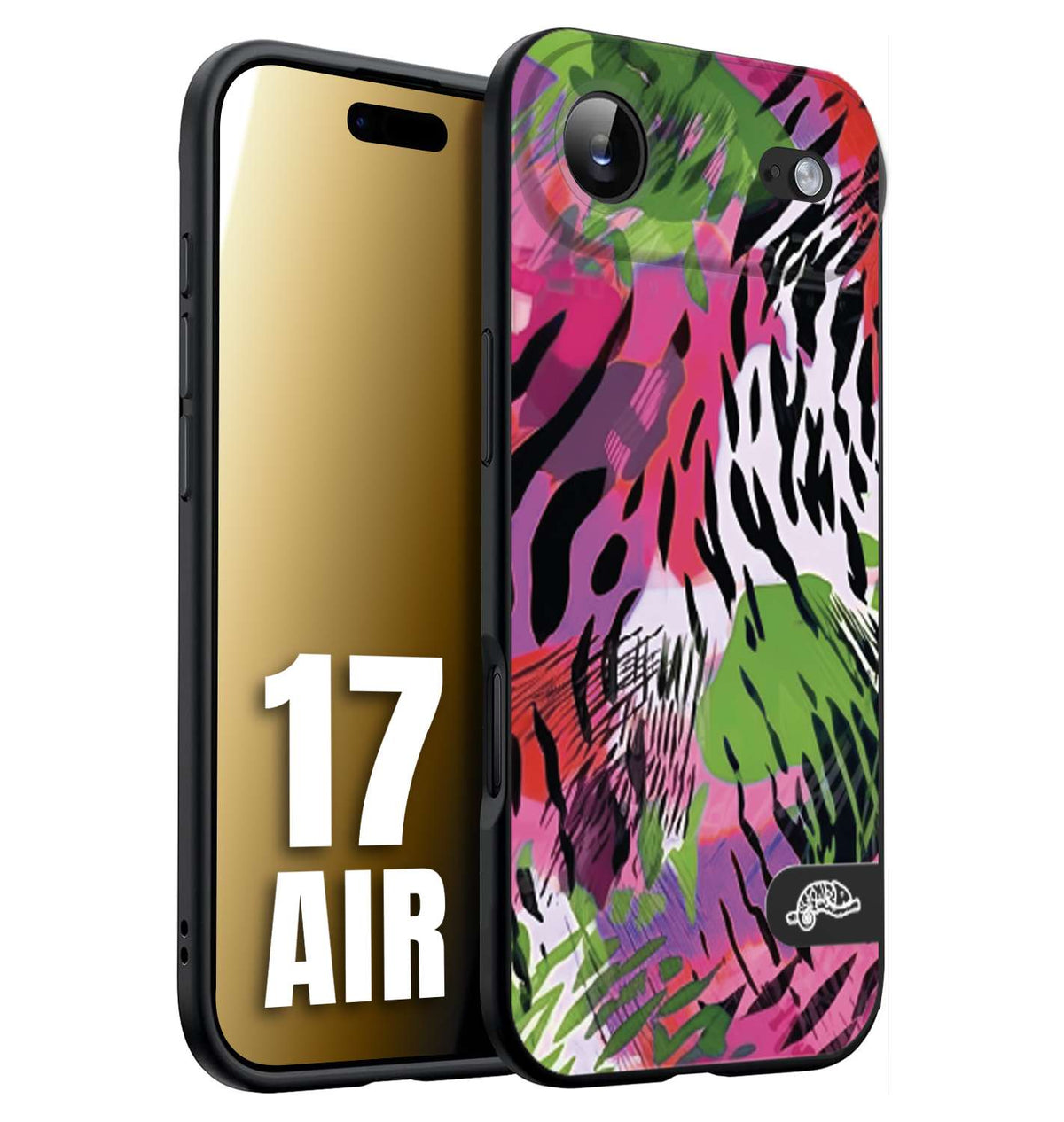 CUSTOMIZZA - Custodia cover nera morbida in tpu compatibile per iPhone 17 AIR leopardato tigrato tiger colorata summer color verde fucsia