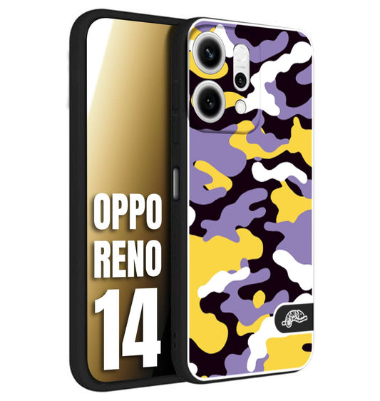 CUSTOMIZZA - Custodia cover nera morbida in tpu compatibile per Oppo Reno 14 camouflage mimetico militare viola lilla giallo