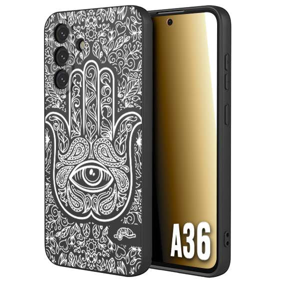 CUSTOMIZZA - Custodia cover nera morbida in tpu compatibile per Samsung A36 mano di fatima effetto rilievo mandala donna