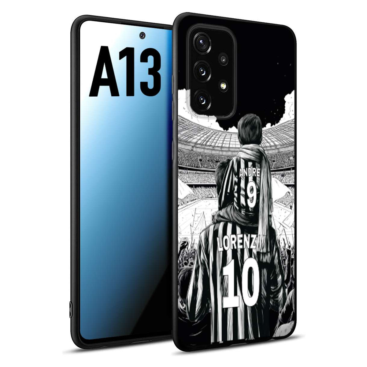 CUSTOMIZZA - Custodia cover nera morbida in tpu compatibile per Samsung A13 personalizzata calcio football nome e numero calciatori bianconeri bianca e nera