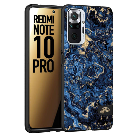 CUSTOMIZZA - Custodia cover nera morbida in tpu compatibile per Xiaomi Redmi Note 10 PRO effetto marmo marble blu venature dorato psichedelico