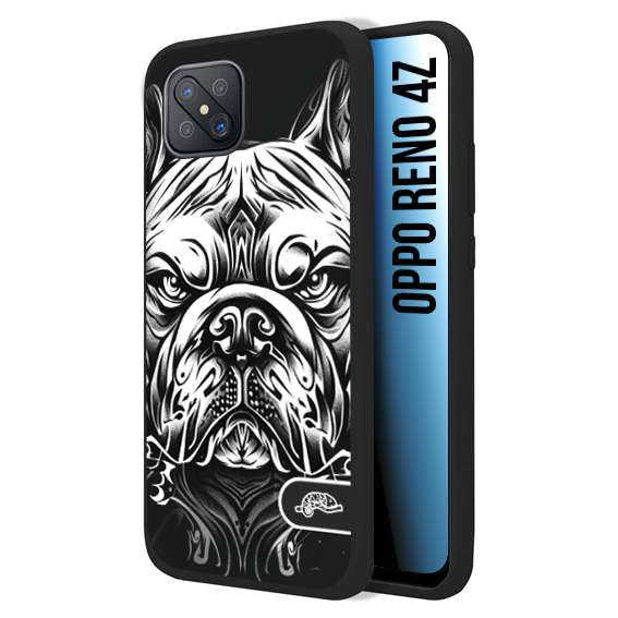 CUSTOMIZZA - Custodia cover nera morbida in tpu compatibile per Oppo Reno 4Z bulldog bianco a rilievo disegnato tattoo tatuaggio