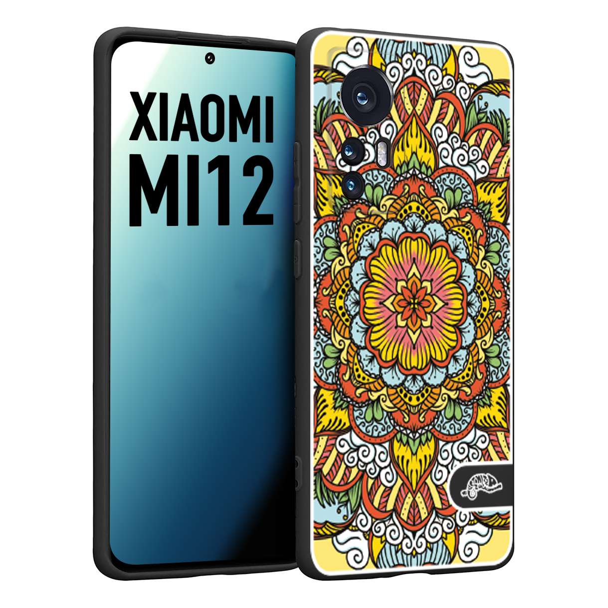 CUSTOMIZZA - Custodia cover nera morbida in tpu compatibile per Xiaomi 12 5G mandala colorato fiore nuvole arancione