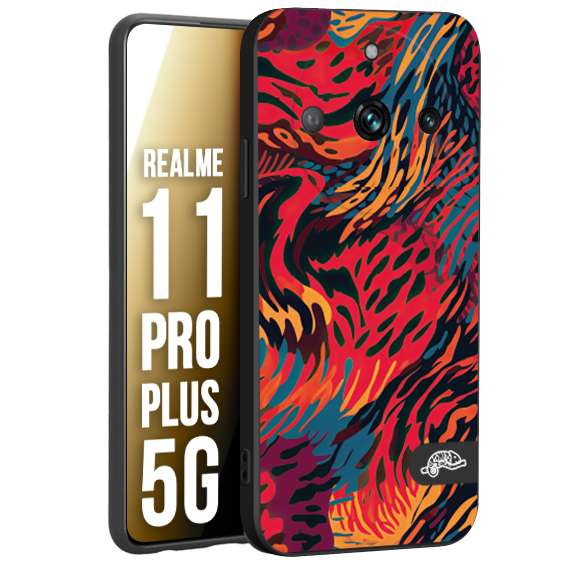 CUSTOMIZZA - Custodia cover nera morbida in tpu compatibile per Oppo Realme 11 PRO PLUS 5G leopardato maculato tigrato colorata fiamme rossa blu arancione