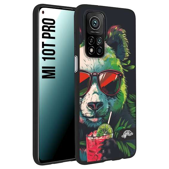 CUSTOMIZZA - Custodia cover nera morbida in tpu compatibile per Xiaomi Mi 10T PRO estate disegnata cocktails animali simpatici panda mojito