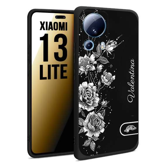 CUSTOMIZZA - Custodia cover nera morbida in tpu compatibile per Xiaomi 13 LITE a rilievo soft touch personalizzata nome rose fiori donna