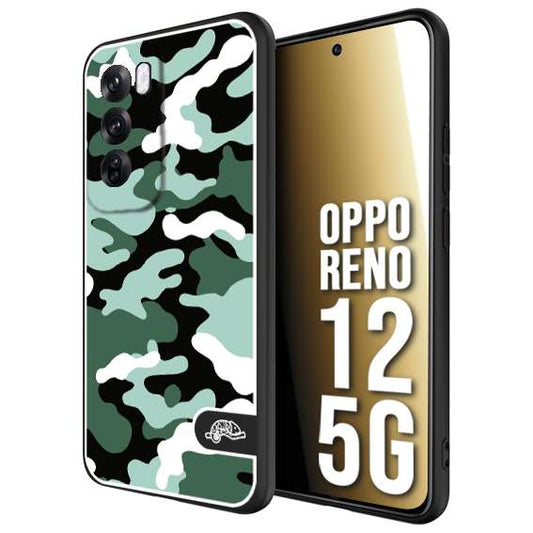 CUSTOMIZZA - Custodia cover nera morbida in tpu compatibile per Oppo Reno 12 5G camouflage mimetico militare verde green