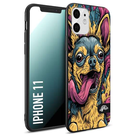 CUSTOMIZZA - Custodia cover nera morbida in tpu compatibile per iPhone 11 Chihuahua illustrazione cane pop art cane street art cartone animato