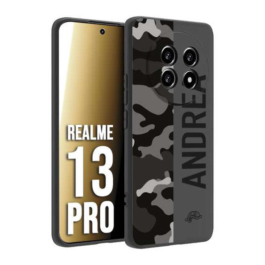 CUSTOMIZZA - Custodia cover nera morbida in tpu compatibile per Realme 13 PRO camouflage mimetico militare personalizzata nome