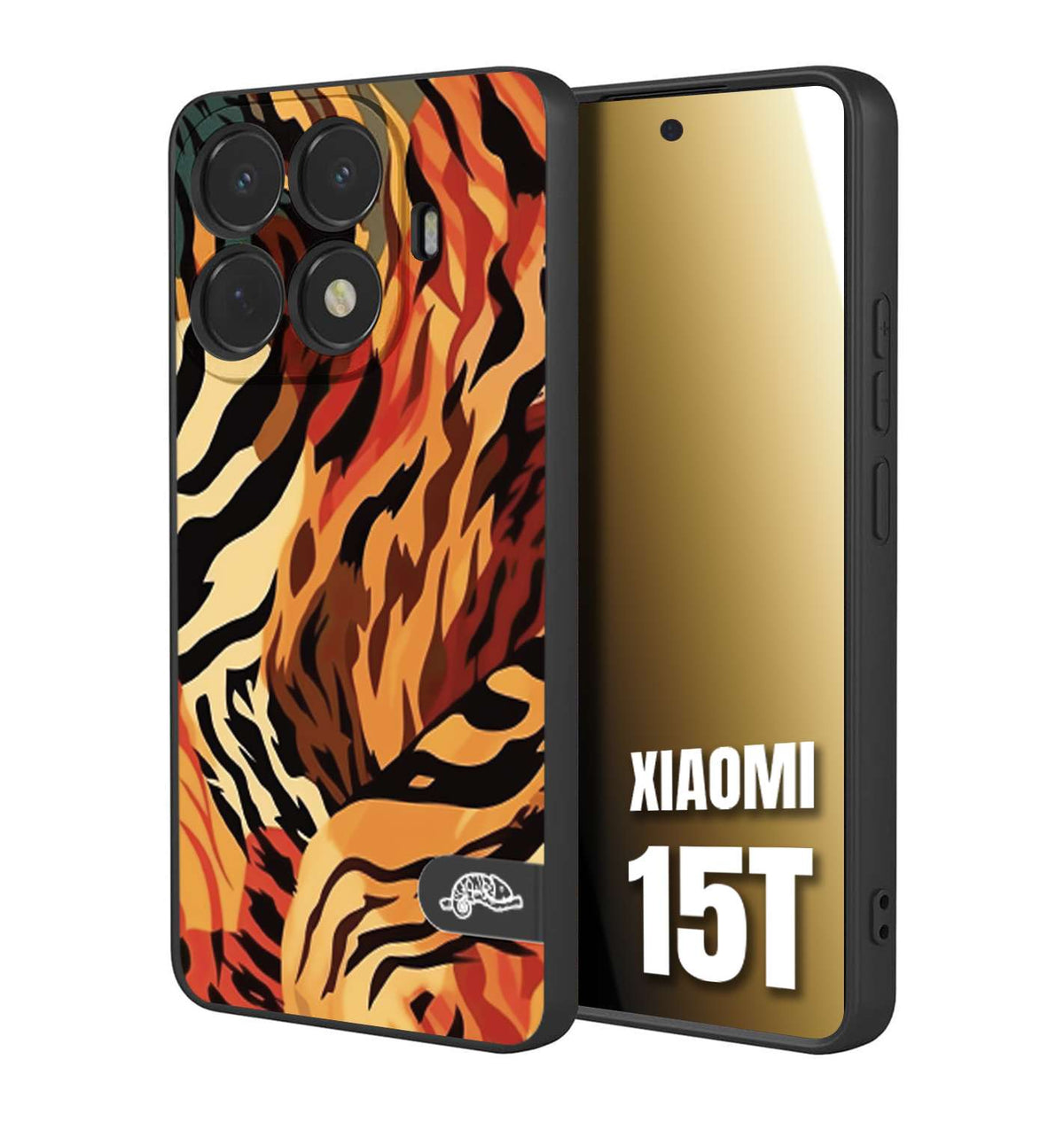 CUSTOMIZZA - Custodia cover nera morbida in tpu compatibile per Xiaomi 15T leopardato maculato tigrato tiger colorata gialla rossa arancio