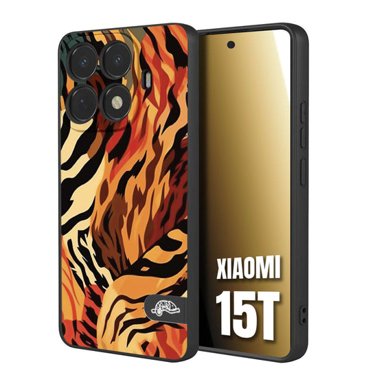 CUSTOMIZZA - Custodia cover nera morbida in tpu compatibile per Xiaomi 15T leopardato maculato tigrato tiger colorata gialla rossa arancio