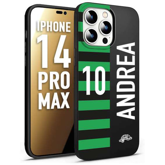 CUSTOMIZZA - Custodia cover nera morbida in tpu compatibile per iPhone 14 PRO MAX personalizzata calcio football nome e numero calciatori neroverde