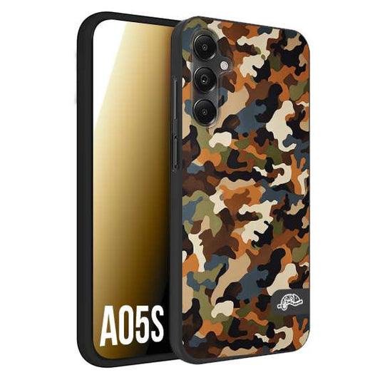 CUSTOMIZZA - Custodia cover nera morbida in tpu compatibile per Samsung A05S camouflage mimetico militare moderno blu marrone beige