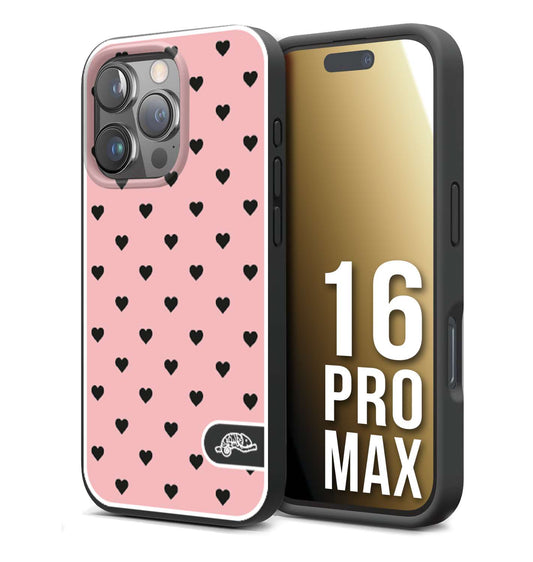 CUSTOMIZZA - Custodia cover nera morbida in tpu compatibile per iPhone 16 PRO MAX cuori pois rosa donna pin up vintage