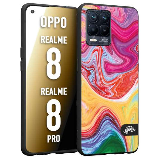 CUSTOMIZZA - Custodia cover nera morbida in tpu compatibile per Oppo Realme 8 - 8 PRO colorata fantasia vortice marmo onde verde fucsia gialla