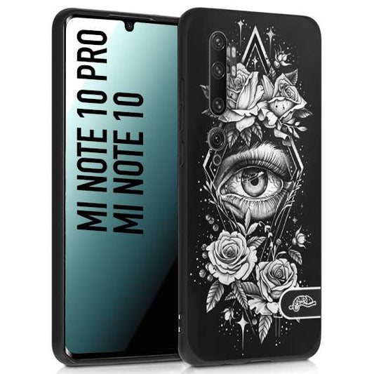 CUSTOMIZZA - Custodia cover nera morbida in tpu compatibile per Xiaomi Mi Note 10 - Mi Note 10 Pro occhio fiori rombo geometrico black and white bianco a rilievo disegnato tattoo tatuaggio