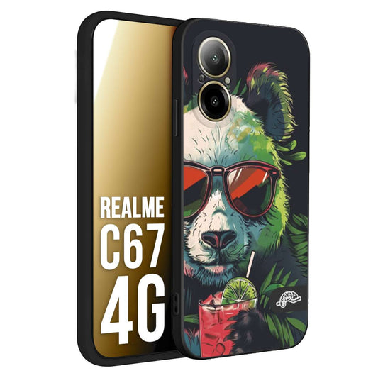 CUSTOMIZZA - Custodia cover nera morbida in tpu compatibile per Realme C67 4G estate disegnata cocktails animali simpatici panda mojito