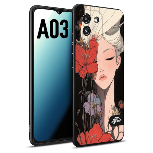 CUSTOMIZZA - Custodia cover nera morbida in tpu compatibile per Samsung A03 woman flower Fantasia Floreale Design Donna e Fiori, Retro Artistico