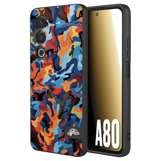 CUSTOMIZZA - Custodia cover nera morbida in tpu compatibile per Oppo A80 camouflage mimetico militare moderno blu arancio rosso