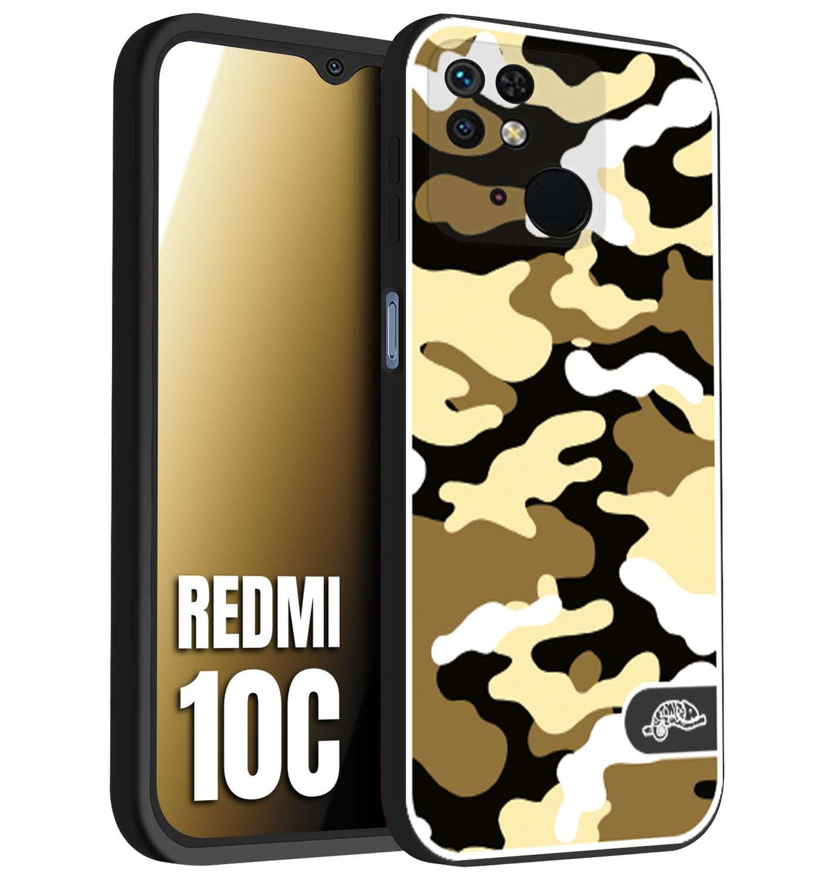CUSTOMIZZA - Custodia cover nera morbida in tpu compatibile per Xiaomi Redmi 10C camouflage mimetico militare giallo desert brown