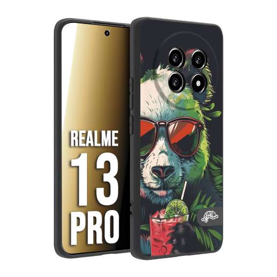 CUSTOMIZZA - Custodia cover nera morbida in tpu compatibile per Realme 13 PRO estate disegnata cocktails animali simpatici panda mojito