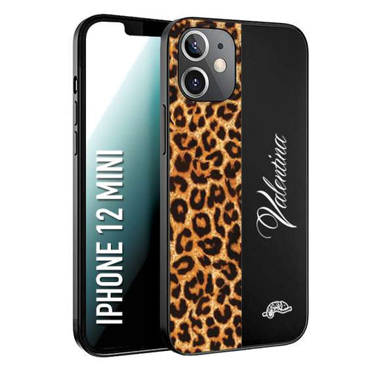 CUSTOMIZZA - Custodia cover nera morbida in tpu compatibile per iPhone 12 MINI custom nome scritta leopardato maculato donna marrone leopard