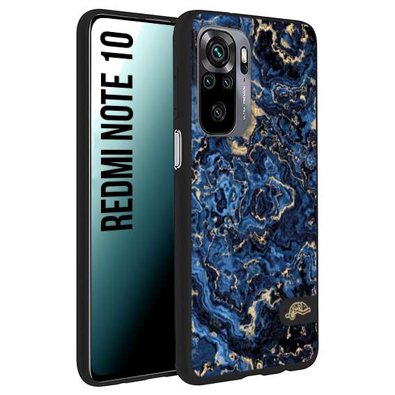 CUSTOMIZZA - Custodia cover nera morbida in tpu compatibile per Xiaomi Redmi Note 10 effetto marmo marble blu venature dorato psichedelico