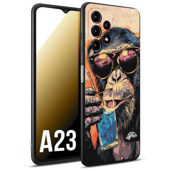 CUSTOMIZZA - Custodia cover nera morbida in tpu compatibile per Samsung A23 estate disegnata cocktails animali simpatici scimmia monkey negroni