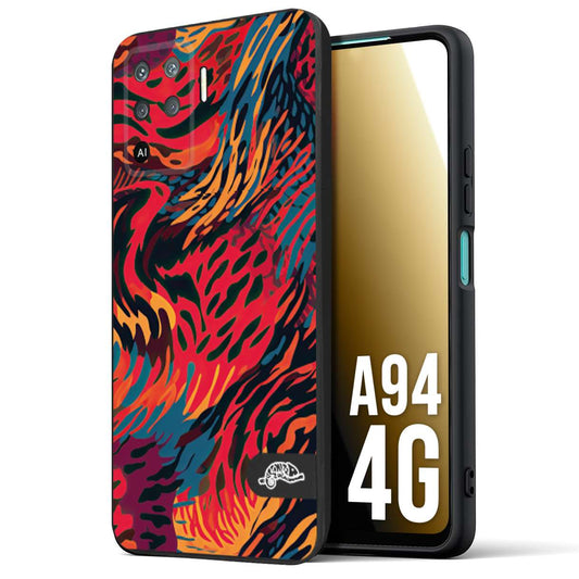 CUSTOMIZZA - Custodia cover nera morbida in tpu compatibile per Oppo A94 4G leopardato maculato tigrato colorata fiamme rossa blu arancione