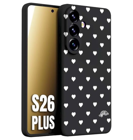 CUSTOMIZZA - Custodia cover nera morbida in tpu compatibile per Samsung S26 PLUS cuori pois bianchi donna pin up vintage