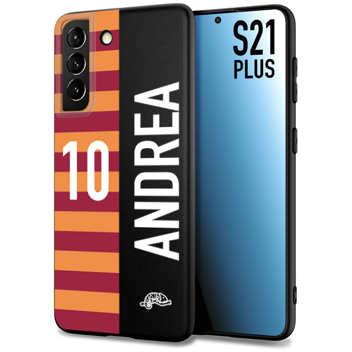 CUSTOMIZZA - Custodia cover nera morbida in tpu compatibile per Samsung S21 PLUS personalizzata calcio football nome e numero calciatori giallo rossi