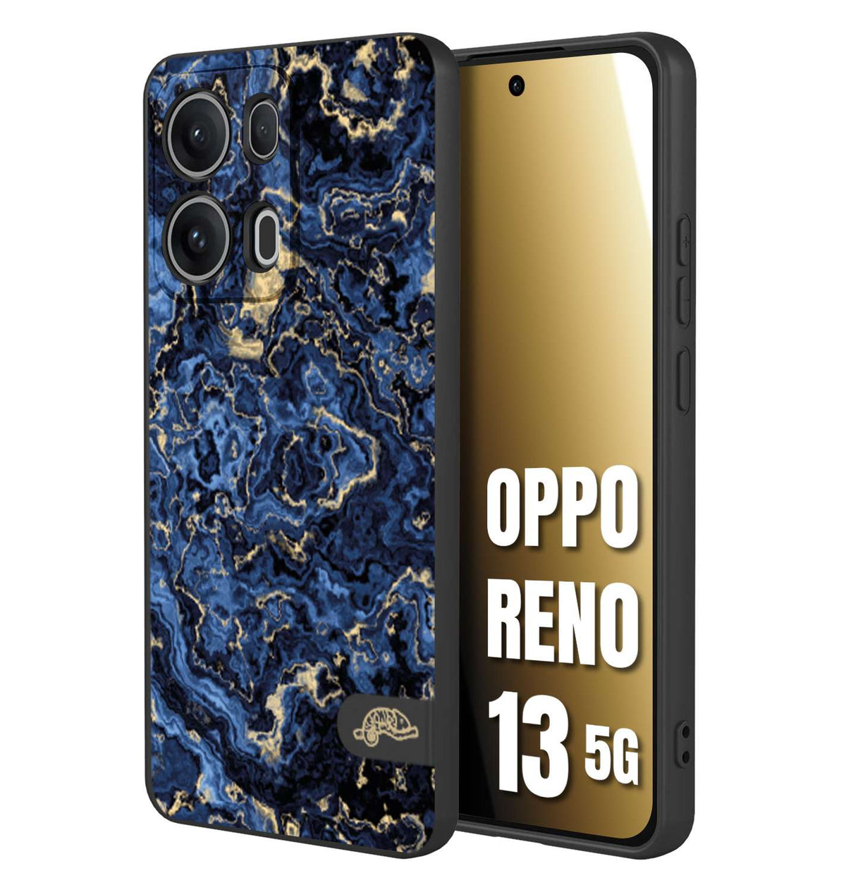 CUSTOMIZZA - Custodia cover nera morbida in tpu compatibile per Oppo Reno 13 5G effetto marmo marble blu venature dorato psichedelico