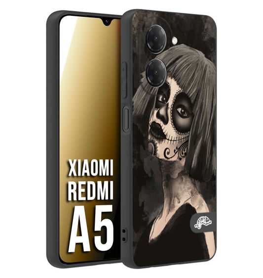CUSTOMIZZA - Custodia cover nera morbida in tpu compatibile per Xiaomi Redmi A5 chicana messicana dea de la muerte donna santa tattoo disegnata