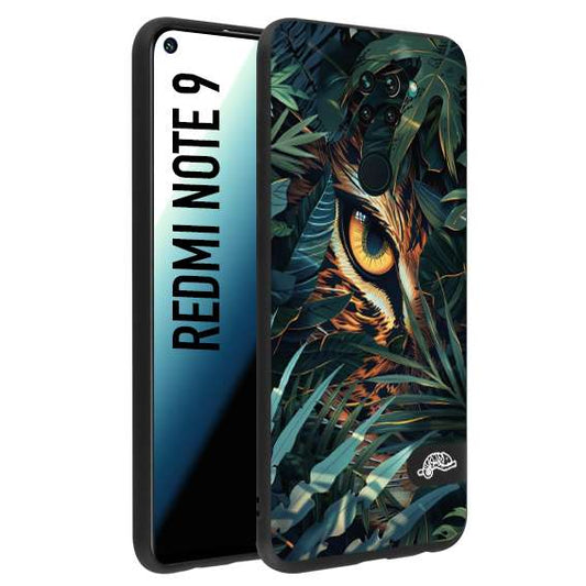CUSTOMIZZA - Custodia cover nera morbida in tpu compatibile per Xiaomi Redmi Note 9 animali color giungla tropicale occhio di giaguaro felino disegnato