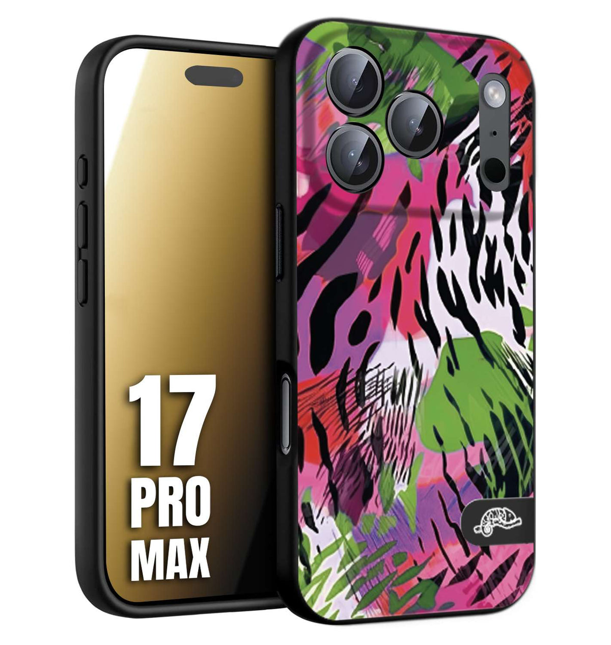 CUSTOMIZZA - Custodia cover nera morbida in tpu compatibile per iPhone 17 PRO MAX leopardato tigrato tiger colorata summer color verde fucsia