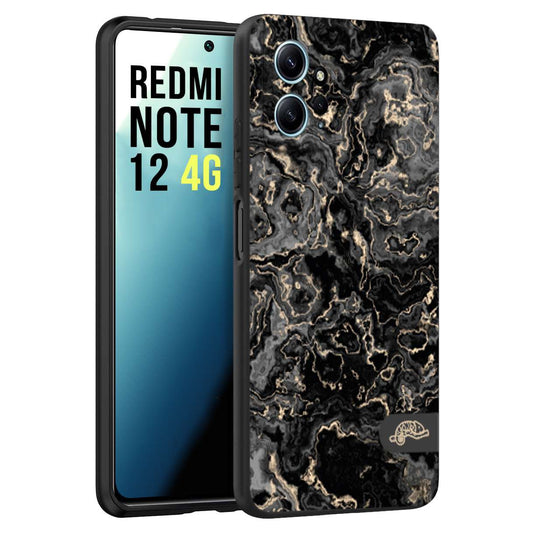 CUSTOMIZZA - Custodia cover nera morbida in tpu compatibile per Xiaomi Redmi Note 12 4G effetto marmo marble nero black venature dorato pietra