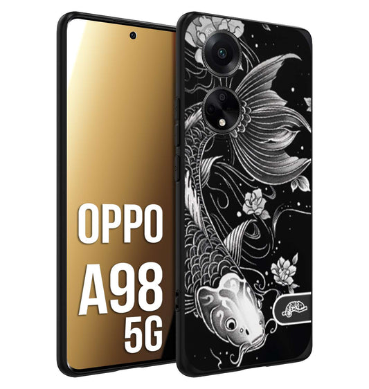 CUSTOMIZZA - Custodia cover nera morbida in tpu compatibile per Oppo Realme 11 PRO 5G carpa koi black and white bianco a rilievo disegnato tattoo tatuaggio