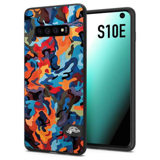 CUSTOMIZZA - Custodia cover nera morbida in tpu compatibile per Samsung S10E camouflage mimetico militare moderno blu arancio rosso