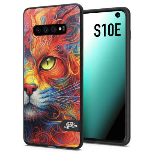 CUSTOMIZZA - Custodia cover nera morbida in tpu compatibile per Samsung S10E animali color cat gatto viso colori vibranti disegnato schizzo