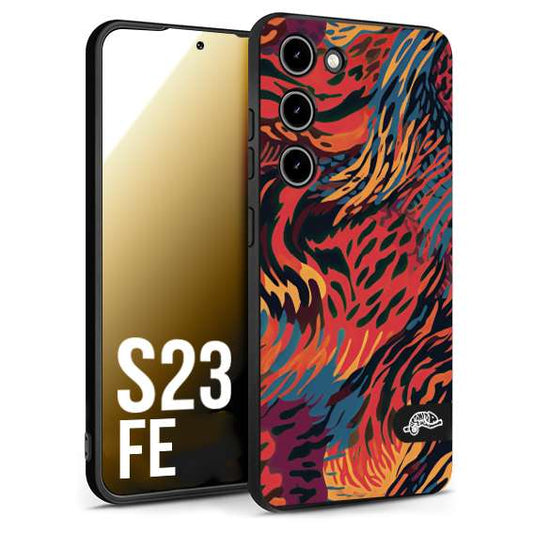 CUSTOMIZZA - Custodia cover nera morbida in tpu compatibile per Samsung S23 FE leopardato maculato tigrato colorata fiamme rossa blu arancione