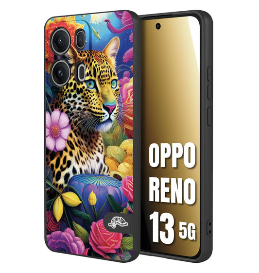 CUSTOMIZZA - Custodia cover nera morbida in tpu compatibile per Oppo Reno 13 5G astratti donna flower fantasia leopardo ghepardo animali colorati