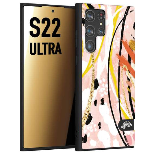 CUSTOMIZZA - Custodia cover nera morbida in tpu compatibile per Samsung S22 ULTRA fiori astratti donna zebrato leopardato fantasia dorata gialla rosa colorata