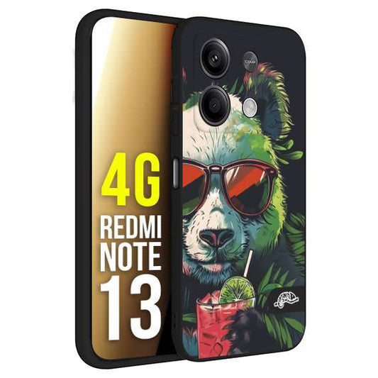 CUSTOMIZZA - Custodia cover nera morbida in tpu compatibile per Xiaomi Redmi Note 13 4G estate disegnata cocktails animali simpatici panda mojito