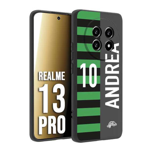 CUSTOMIZZA - Custodia cover nera morbida in tpu compatibile per Realme 13 PRO personalizzata calcio football nome e numero calciatori neroverde