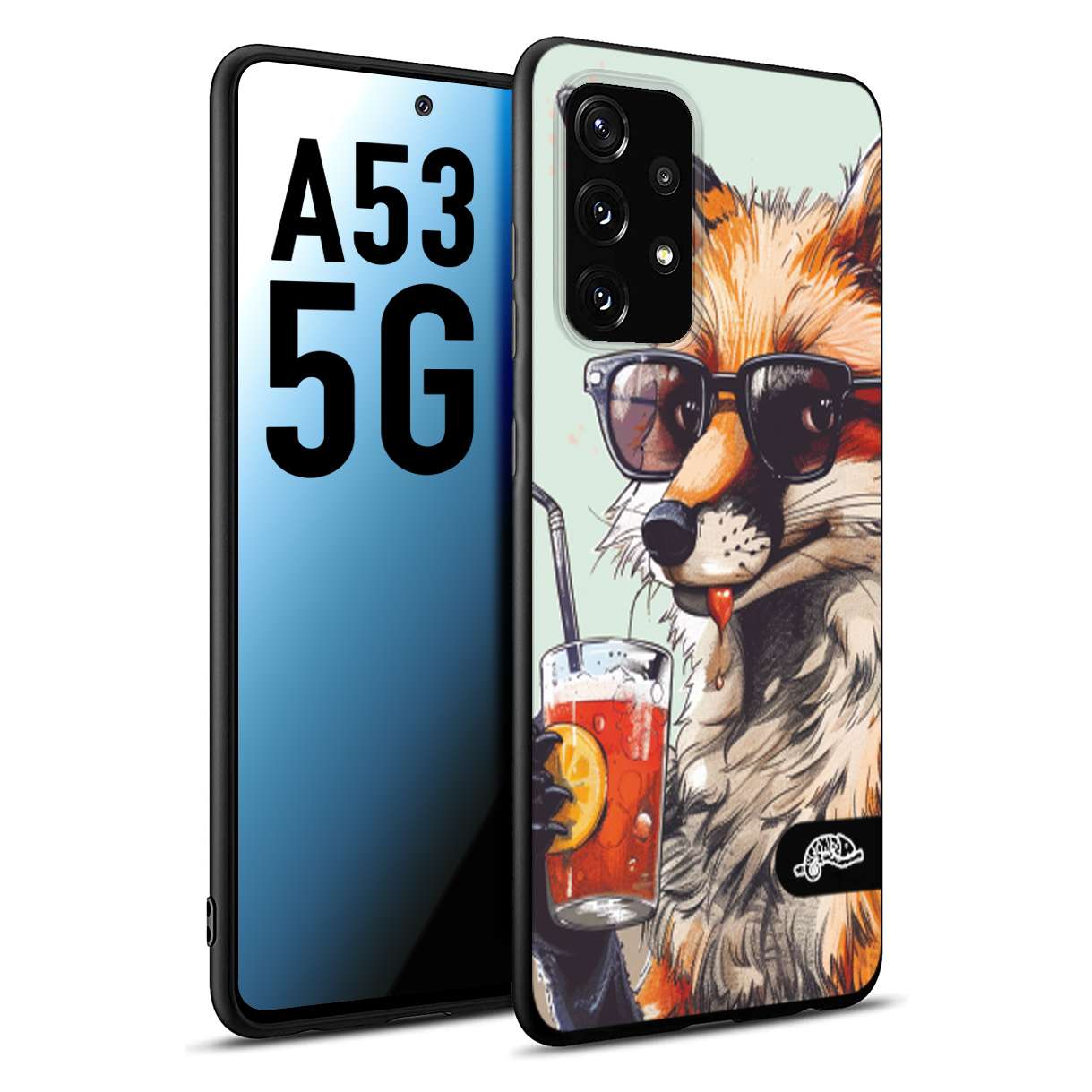 CUSTOMIZZA - Custodia cover nera morbida in tpu compatibile per Samsung A53 5G estate disegnata cocktails animali simpatici fox volpe negroni