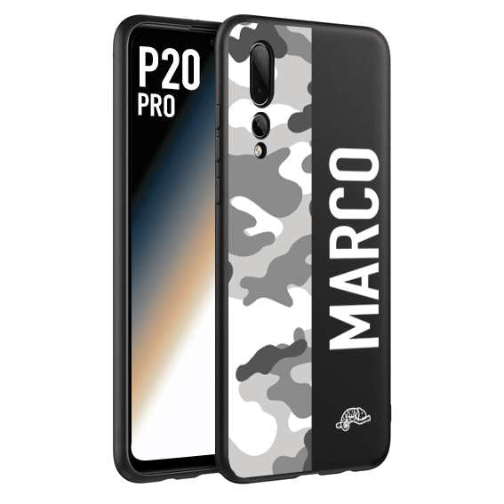 CUSTOMIZZA - Custodia cover nera morbida in tpu compatibile per Huawei P20 PRO camouflage mimetico militare personalizzata nome bianco