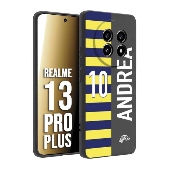 CUSTOMIZZA - Custodia cover nera morbida in tpu compatibile per Realme 13 PRO PLUS personalizzata calcio football nome e numero calciatori giallo blu