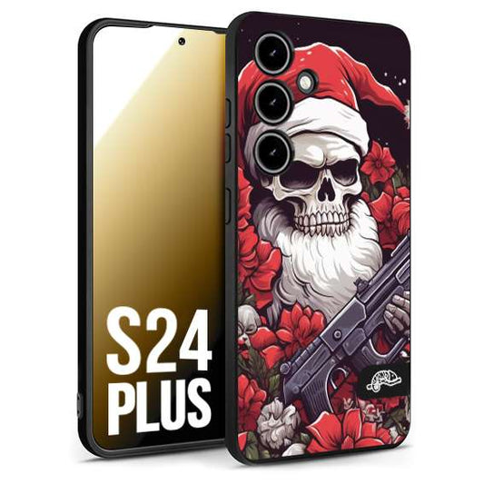 CUSTOMIZZA - Custodia cover nera morbida in tpu compatibile per Samsung S24 PLUS teschio natale santa claus fiori tattoo disegnato