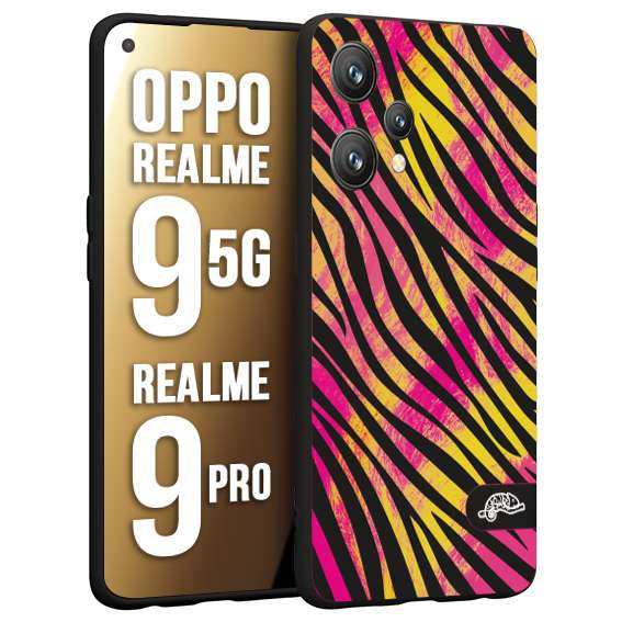 CUSTOMIZZA - Custodia cover nera morbida in tpu compatibile per Oppo Realme 9 5G - 9 PRO zebrata maculata a rilievo soft touch donna fucsia gialla